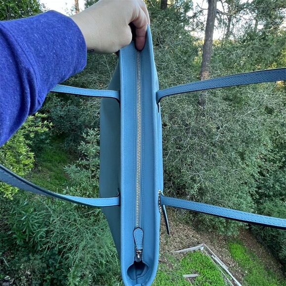 COACH Shoulder Bag City Zip Tote Bag Azure Blue w Silver Hardware AUTHENTIC - Picture 7 of 10